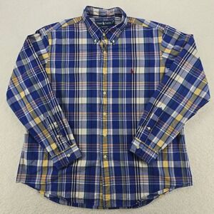 Ralph Lauren Men Shirt XXL Custom Fit Plaid Long Sleeve Button Down Red Pony